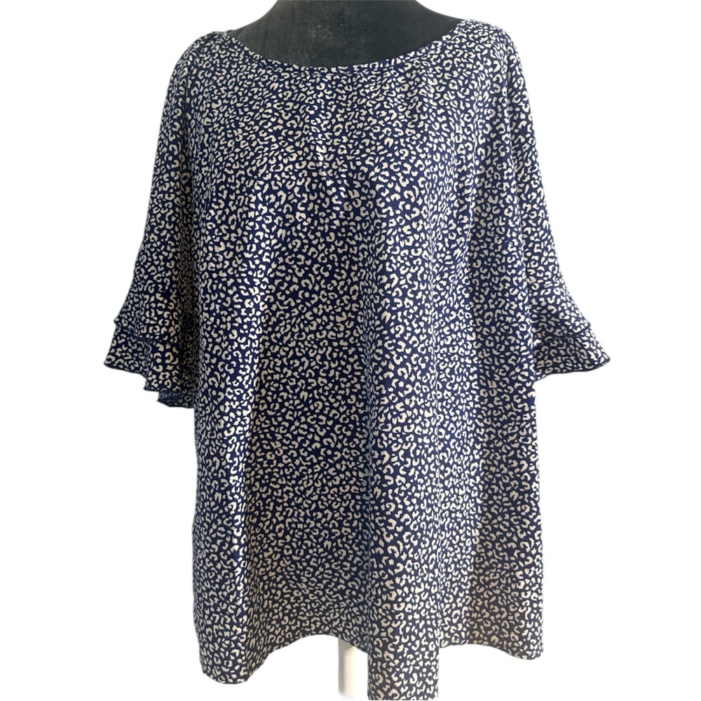 SHEIN Curve 1XL Blue Leopard Print Blouse Flowy Short Sleeve Plus Size Top